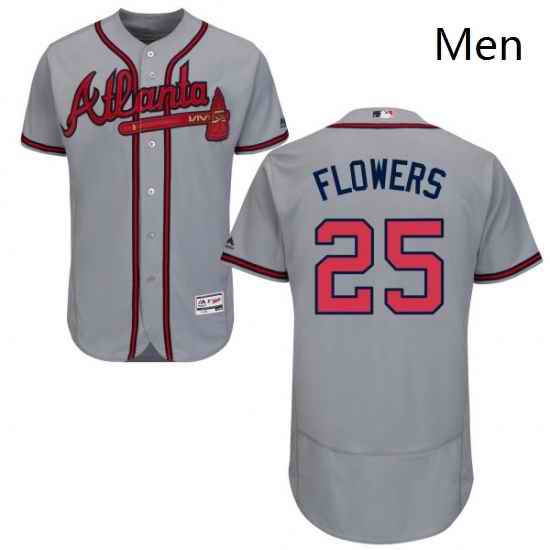 Mens Majestic Atlanta Braves 25 Tyler Flowers Grey Road Flex Base Authentic Collection MLB Jersey